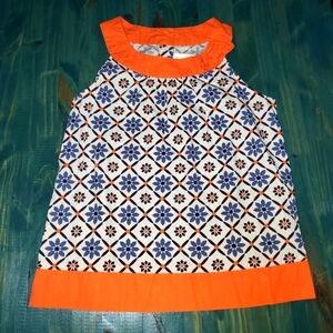 White & blue top with orange trim EUC Size 8
